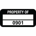 Lustre-Cal VOID Label PROPERTY OF Black 1.50in x 0.75in  1 Blank Pad & Serialized 0901-1000, 100PK 253774Vo2K0901